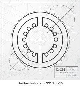 Vector classic blueprint of tomato slice icon on engineer and architect background 