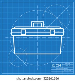 Vector classic blueprint of toolkit icon on engineer and architect background . Industrial equipment 
