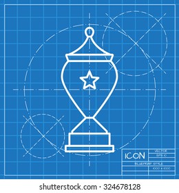 Vector classic blueprint of trophy goblet icon on engineer and architect background . Winner award 