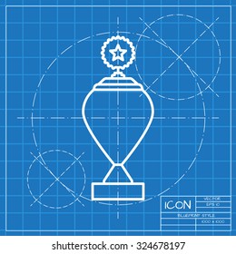 Vector classic blueprint of trophy goblet icon on engineer and architect background . Winner award 