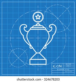 Vector classic blueprint of trophy goblet icon on engineer and architect background . Winner award 