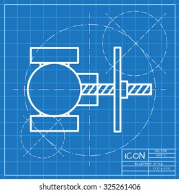 Vector classic blueprint of valve icon on engineer and architect background 