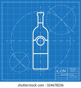 Vector classic blueprint of vine bottle template on engineer and architect background 