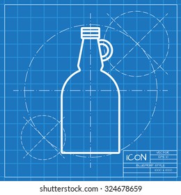 Vector classic blueprint of vinegar bottle template on engineer and architect background 