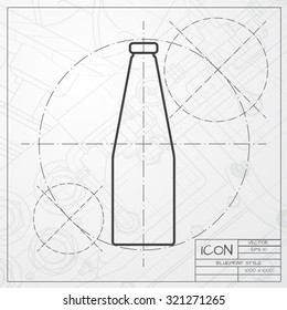 Vector classic blueprint of water bottle on engineer and architect background 