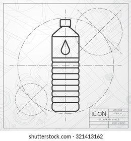 Vector classic blueprint of water bottle on engineer and architect background 