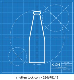 Vector classic blueprint of water bottle on engineer and architect background 
