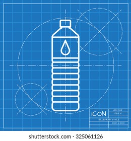 Vector classic blueprint of water bottle on engineer and architect background 