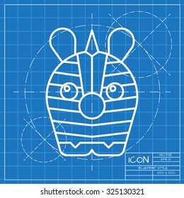 Vector classic blueprint of zebra icon on engineer and architect background 
