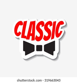 Vector classic bow-tie sticker. Tie label. Template for ads, signboards, packaging and identity and web designs.