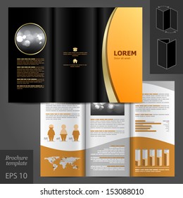 Vector classic brochure template design with golden elements. EPS 10