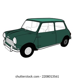 vector classic car green color white background.