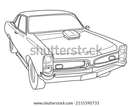 Vector classic car illustration coloring book page for adult drawing. Paper, outlines vehicle. Graphic element. Wheel. Black contour sketch illustrate Isolated on white background.