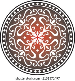 Vector classic colored round ornament. Red pattern in a circle. Drawing of Greece and Ancient Rome. Flower drawing.