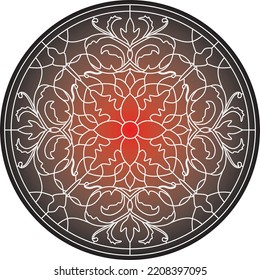 Vector classic colored round ornament. Red pattern in a circle. Drawing of Greece and Ancient Rome. Flower drawing.