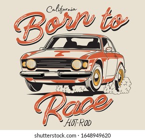 vector classic custom race car illustration for tshirt