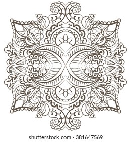 Vector classic decor pattern element in Eastern Style. Ornamental lace pattern for wedding invitations and greeting cards, backgrounds, fabrics, textile. Brown sugar color