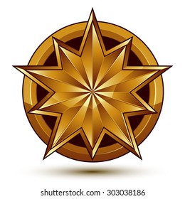 Vector classic emblem isolated on white background. Aristocratic golden star, clear EPS8.