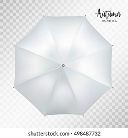 Vector classic grey round Rain umbrella top view Blank Opened Parasol Sunshade Mock up on light grey transparent Background. Top Side View graphic Element for advertising, poster, banner print design