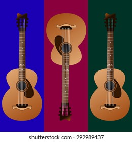 Vector classic guitars on colored background. Vector image can be used for web design, prints or other crafts.