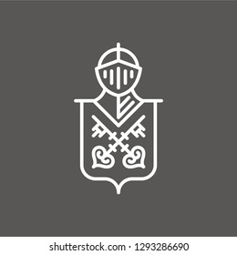 Vector Classic Heraldic Key Linear Logo With Knight Head