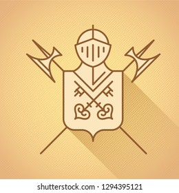 vector classic heraldic key logo with knight head and crossed halberds