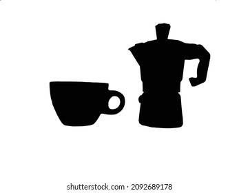 Vector of a classic Italian coffee cup and coffee pot