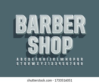 Vector classic logo Barber Shop with 3D Retro Font. Vintage Alphabet Letters and Numbers