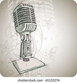 Vector Classic Microphone & floral background