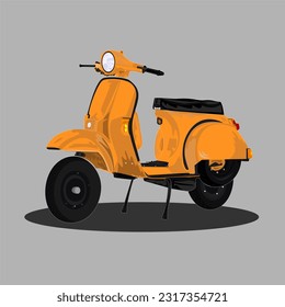 vector classic motorbike scooter in orange color on gray background