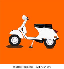 vector classic motorbike scooter in white color on orange background