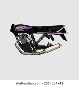 Vector classic motorcycle body in black with a gray background