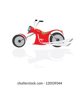 vector classic motorcycle icon. red bike on white with reflection. chopper