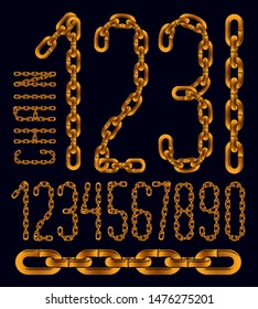 Vector classic numbers, modern numerals set. Made with steel chain link, joined link.

