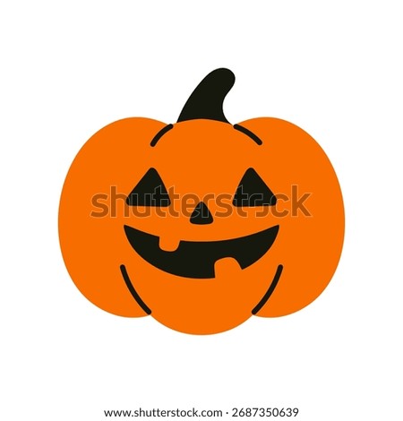 Vector classic orange pumpkin clipart with jack o lantern smile isolated on white. Traditional and charming halloween character.