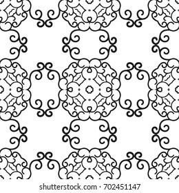 Vector classic ornamental black and white pattern. Seamless abstract background with repeating elements