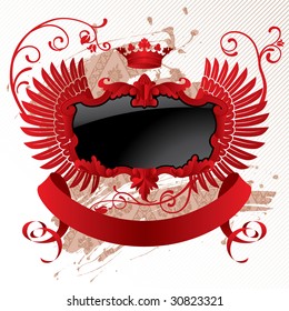 Vector classic red-black banner with wings