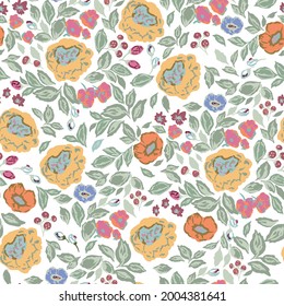 Vector classic and retro rose, flowers botanical illustration motif seamless repeat pattern digital file artwork home decor print or fashion fabric 