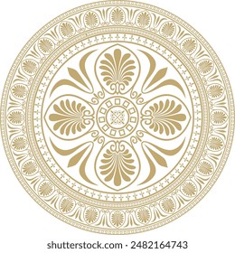 Vector classic round ornament. Gold pattern in a circle. Drawing of Greece and Ancient Rome. Flower drawing