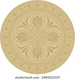 Vector classic round ornament. Gold pattern in a circle. Drawing of Greece and Ancient Rome. Flower drawing