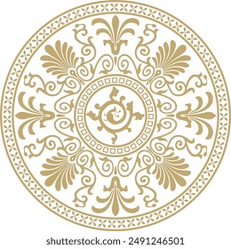 Vector classic round ornament. Gold pattern in a circle. Drawing of Greece and Ancient Rome. Flower drawing