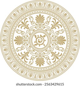 Vector classic round ornament. Gold pattern in a circle. Drawing of Greece and Ancient Rome. Flower drawing