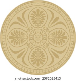 Vector classic round ornament. Gold pattern in a circle. Drawing of Greece and Ancient Rome. Flower drawing