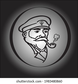 capitán de marinero clásico vectorial en el mar, icono ilustrador 