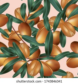 Vector Classic Shea Butter Nuts Seamless Pattern in Pink Background