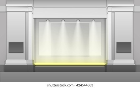 Vector Classic Shop Boutique Building Store Front with Glass Showcase, Backlight and Place for Name Isolated on White Background