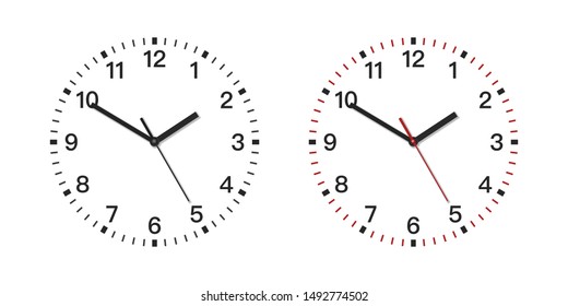 Vector Classic Simple Wall Clock with Numbers Isolated on White Background. Design Template. Front View