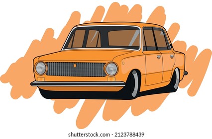 Vector of a classic vintage car. Retro car poster. Old School. Racing team, tuning. Realistic Vector illustration for sticker, poster or badge