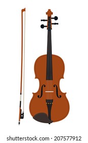 Vector classic violin with bow on white background