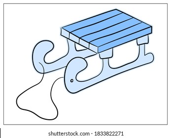 Vector classic wooden sled outdoor seasonal winter, activity leisure sledge. Vector sleigh for child. Flat cartoon Hand drawn illustration for web, logo, icon, app, UI. Isolated illustration on white
